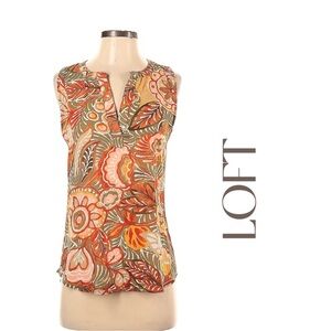 LOFT Orange/olive green Floral Boho Blouse Sz XS EUC